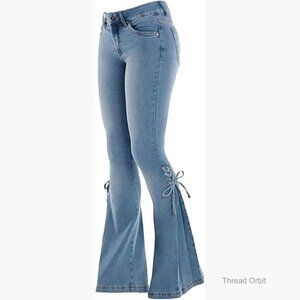 Mid Waist Bell Bottom Denim Pants Stretchy Flare Jeans Leggings